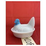 Westmoreland Milk Glass Blue Head Hen