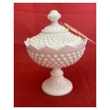 Hobnail Milk Glass Candy Dish w/Lid