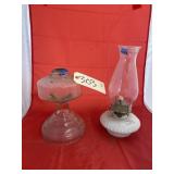 Clear Glass Oil Lantern Base & Milk Glass Lantern