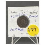 1906 Mexico Bronze One Centavo 'C' Mint Mark