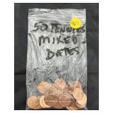 Bag with 50 Mixed Dates Pennies.