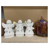 Ceramic Angels & Carnival Glass Candy Dish