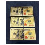 3 - Gold Foil $100 Bills