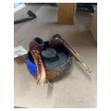 Wood Ash Tray & 2 Smoking Pipes