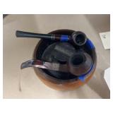 Wood Ash Tray & 2 Smoking Pipes