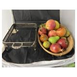 Silver Toned Plate Stand & Basket w/Faux Fruit