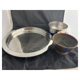 Silver Toned Serving Tray - Stainless Steel Bowl