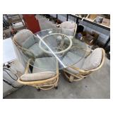 Wood/Glass Topped Table w/4 Rolling Chairs