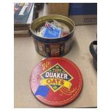Vintage Quaker Oats Tin w/Buttons & More