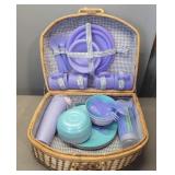 Wicker Picnic Basket w/Dishes