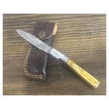 Damascus Folding Knife & Sheath