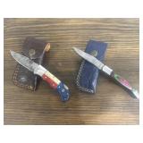 2 - Damascus Folding Knives & Sheaths