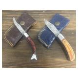 2 - Damascus Folding Knives & Sheaths
