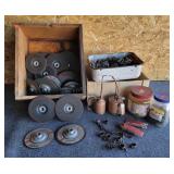 Grinder Disks/ Box of Bolts/ Oil Cans and More