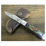 Damascus Folding Knife & Sheath