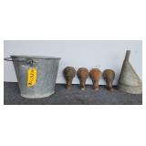 Vintage Galvanized Bucket, Stove Feet & Funnel