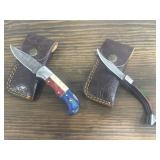 2 - Damascus Folding Knives & Sheaths