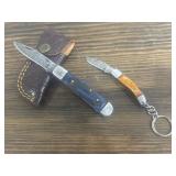 2 - Damascus Folding Knives (1 with Sheath)