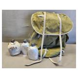 Military Pack with External Frame & 3 - Canteens