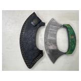 Damascus Ulu-style Knife & Sheath