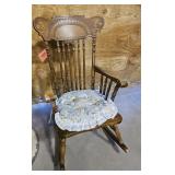Vintage Rocking Chair Engraved with Cane Seat