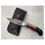 Folding Damascus Knife & Sheath
