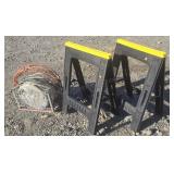 2-Plastic Saw Horses, Crate w/ Electrical Wire