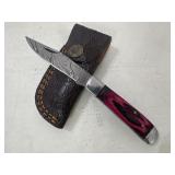 Folding Damascus Knife & Sheath