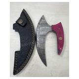 Damascus Ulu-style Knife & Sheath