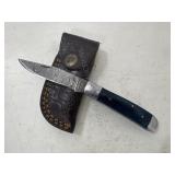 Folding Damascus Knife & Sheath