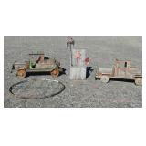 Assortment of Planters, Yard Art, Wheel Assortment of Planters, Yard Art, Wheel