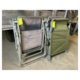 Folding Cot & 2 Folding Lounge Chairs