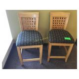 To wood barstools style chairs with cloth seats. To wood barstools style chairs with cloth seats.
