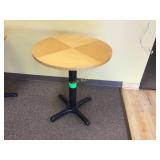 Round wood top table, 26 inches in diameter by 29 Round wood top table, 26 inches in diameter by 29
