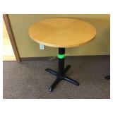 Round wood top table, 26 inches in diameter by 29 Round wood top table, 26 inches in diameter by 29