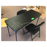 Two folding chairs and it's narrow folding table Two folding chairs and it's narrow folding table
