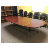 Oval Wood Top Conference Table With Metal Base.