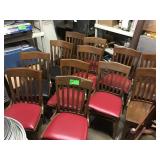 12 wooden chairs two of which are missing seat