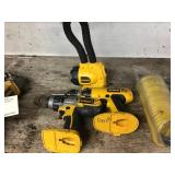 Two Dewalt drill motors and a flashlight no