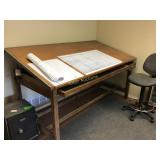 Large drafting table with drawers in stool