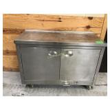 Stainless steel two door cabinet on wheels has