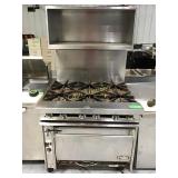 Jade six burner oven on wheels with overshelf Jade six burner oven on wheels with overshelf