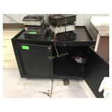 Wood two door cabinet on wheels needs repair Wood two door cabinet on wheels needs repair