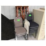 Stack chairs, folding chairs and two barstools Stack chairs, folding chairs and two barstools
