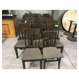 16 matching wood and cloth seat chairs. S 16 matching wood and cloth seat chairs. S