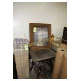 ANTIQUE FRAMED PHOTO AND OAK TABLE