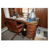 ANTIQUE QUARTERSAWN OAK DESK AND CHAIR