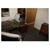 Lot:  Office desk, credenza, bookshelf, table,