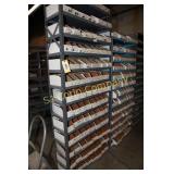 Sections of metal shelving  including cardboard