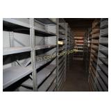 Metal shelf units w/cardboard inventory boxes